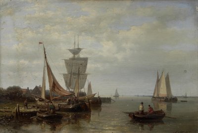 Fishing Boats Approaching a Shore in a Calm by Abraham Hulk